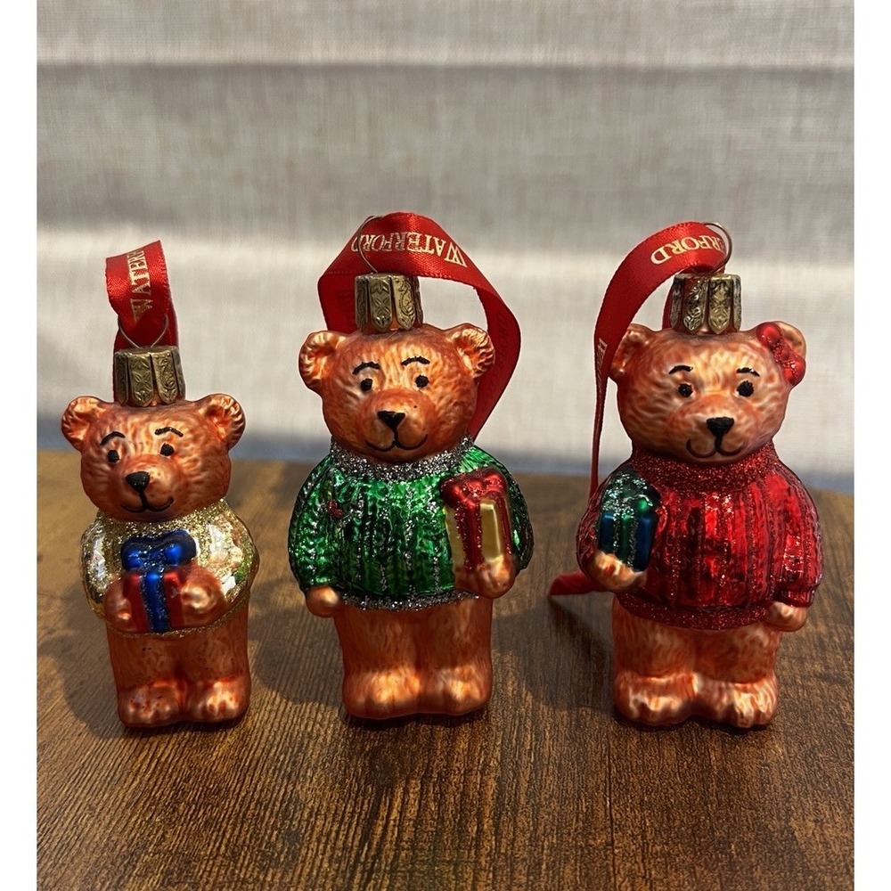 Waterford Holiday Heirlooms Set of 3‎ Teddy Bear Christmas Ornaments Luxury